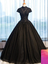 High Neck Beading Lace Black Wedding Dresses